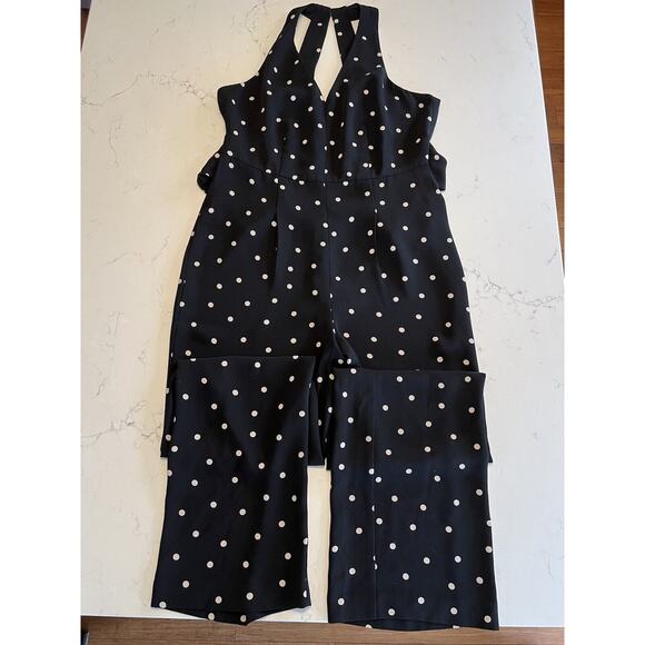 Ann Taylor Black With Tan Polka Dots Racer Back Jumpsuit Size 4 - Picture 2 of 8